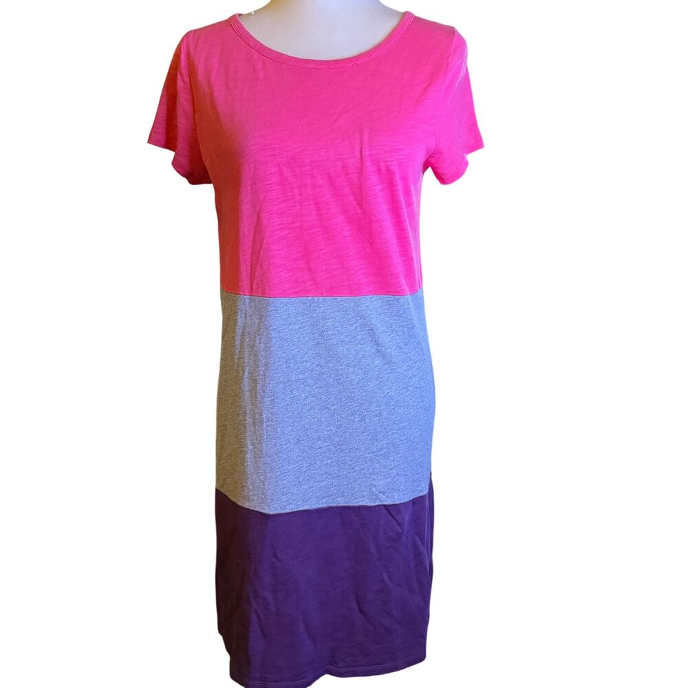 Boden Slub Cotton Colorblock T-Shirt Midi Dress, Pink/Gray/Purple, Size 6